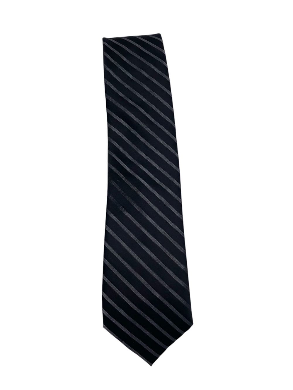 Bibas Black Silver Stripe Satiny Neck Tie Polyester 62.5" Long Business Casual